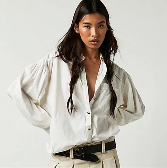 We The Free Tops - We The Free Happy Hour Solid Poplin Button Down Shirt in White Size XL